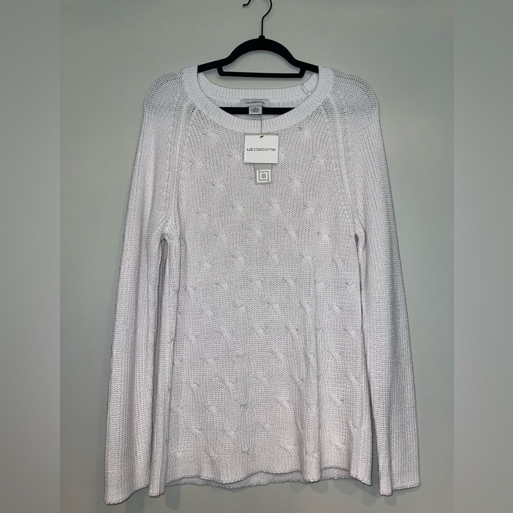 NWT Liz Claiborne Women White Shaker Texture Chunky knit Sweater Size XL - Picture 1 of 5